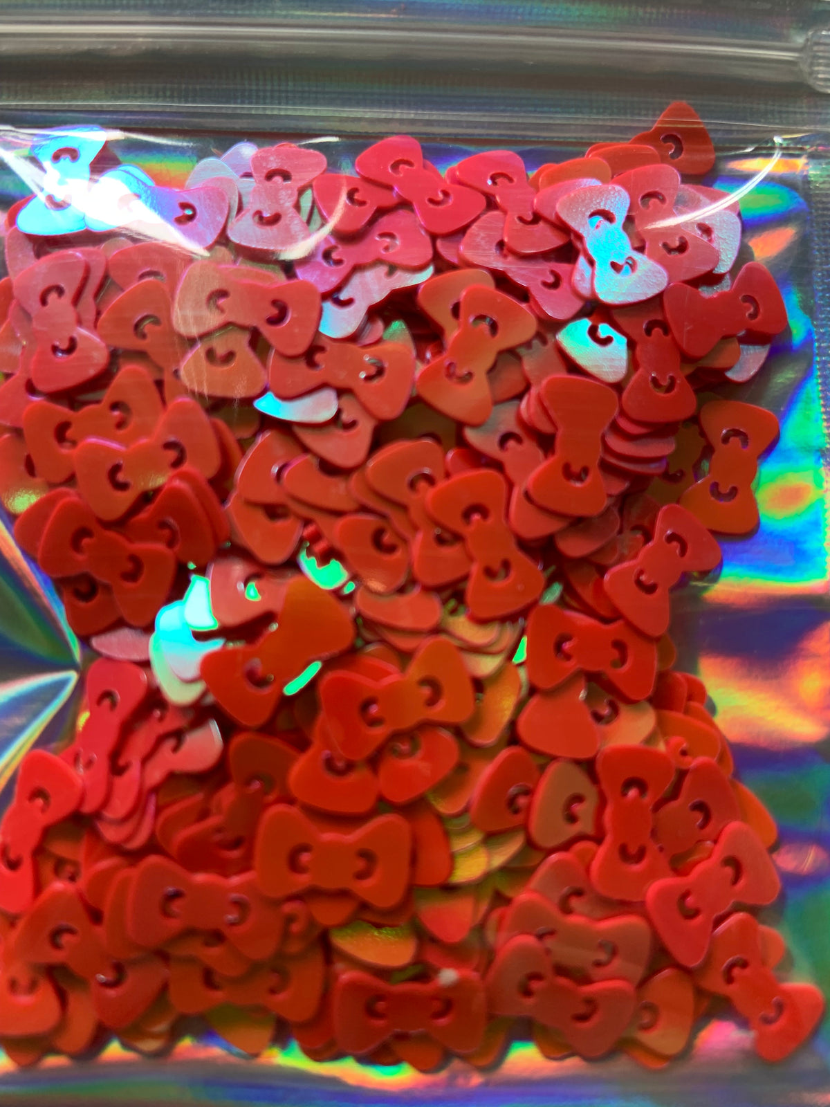 Red Kitty bows shaped glitter, 10 grams