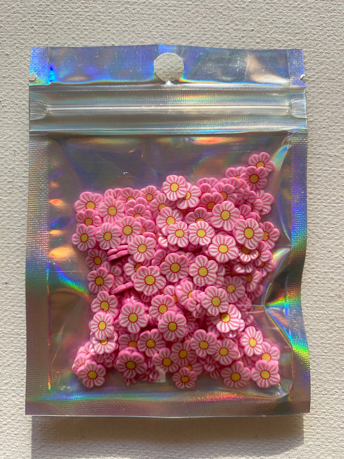 Pink flowers polymer clay, 10 grams