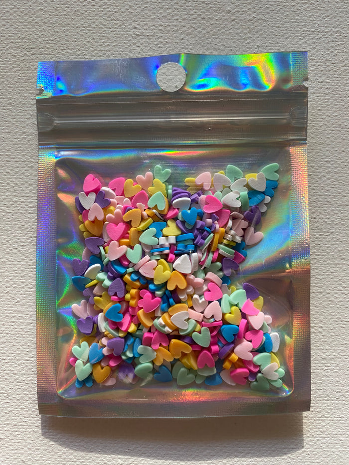 Multicoloured hearts polymer Clay, 10 grams.
